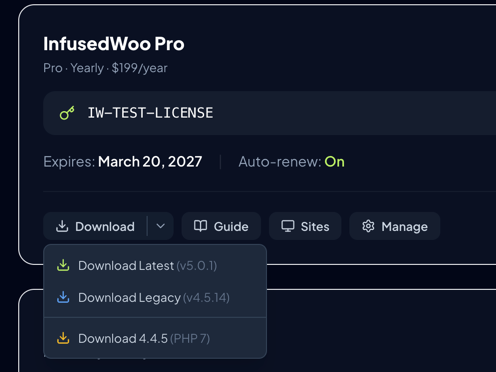 Download dropdown showing version options