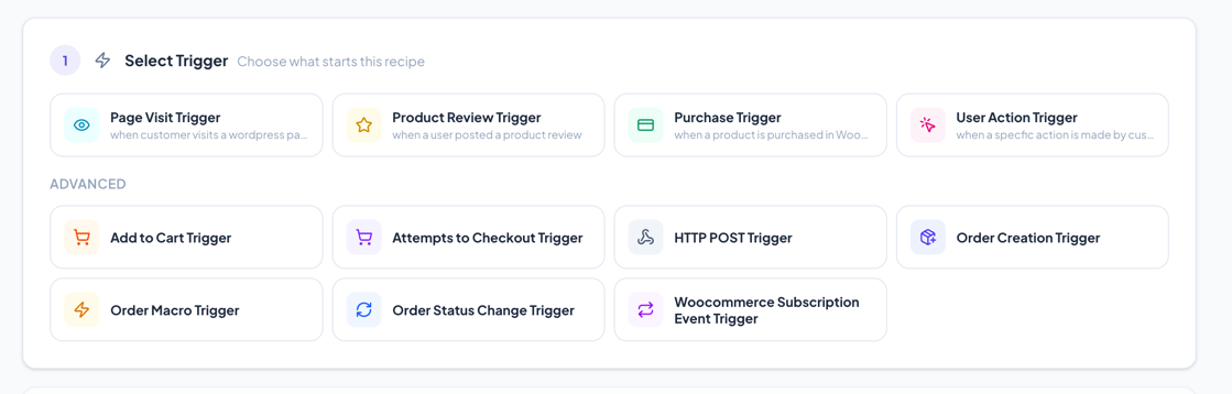 Trigger selection grid showing all available triggers