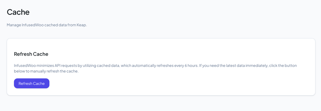 Cache page with the Refresh Cache button