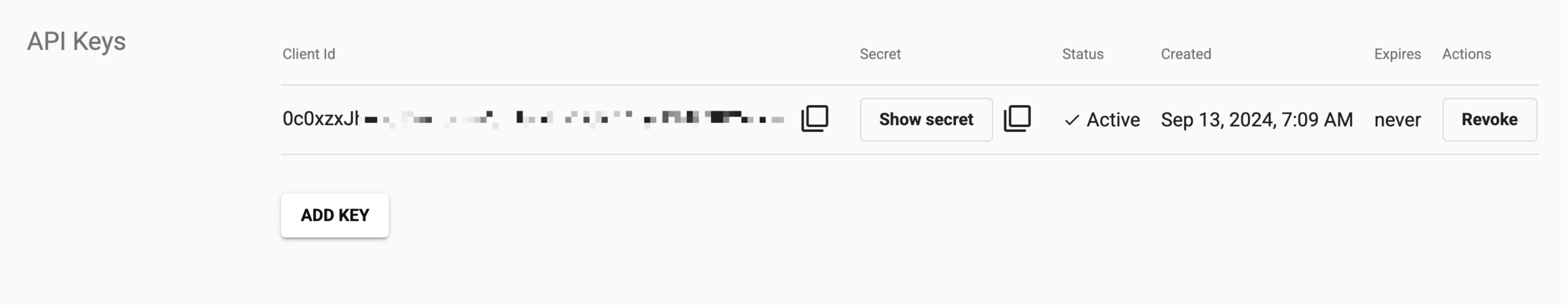 Keap Developer portal showing Client ID and Client Secret